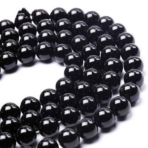 8mm haute qualité Grade pierre naturelle perles d'agates noires perles rondes en vrac Onyx bijoux à bricoler soi-même faisant Bracelet 4-14mm