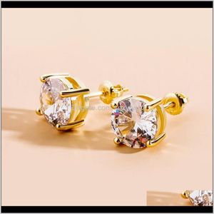 8mm hiphop 925 Sterling Sier Claw Setting Cubic Zirconia Bling Ice Out Stud Earring Mannelijke goudkleur Ronde oorbellen voor mannen HXM2E RUTVN