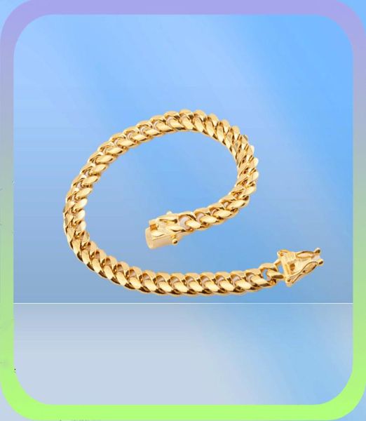 8 mm Hip hop Cadena para hombre Miami Curb Collares cubanos Pulseras Acero inoxidable 316L Hip Hop Golden Curb Hombres Boy Conjuntos de joyería 9861688