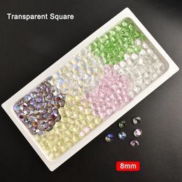 8mm perméable à la glace gros carré Nail Art eau diamant verre Transparent cristal mélange couleur manucure bricolage décoration 30/100 pièces 240202