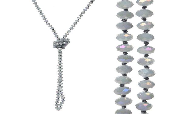 Colliers de perles de verre à facettes nouées à brins longs de 8 mm Colliers de déclaration multicouches à brins multicouches faits à la main avec des nœuds entre 7891972