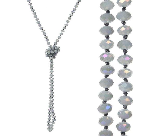 Colliers de perles de verre à facettes nouées à brins longs de 8 mm Colliers de déclaration multicouches à brins multicouches faits à la main avec des nœuds entre 4971371