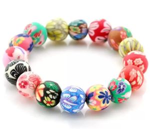 8MM jolis Bracelets à breloques en argile polymère fleur colorée perles rondes Bracelet pour femmes fille bijoux de mode 20 pièces/lot