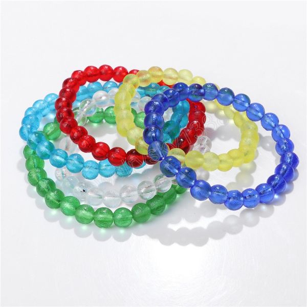 Pulseras de cuentas Lucite de 8mm para mujeres y hombres, pulsera elástica de cristal transparente, brazaletes de cuerda elástica, joyería de meditación