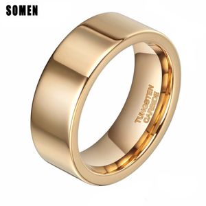 Bague de luxe en tungstène pour hommes et femmes, 8mm, en or pur, bague de mariage, de fiançailles, haute polie, bijoux à la mode pour femmes, anti-rayures