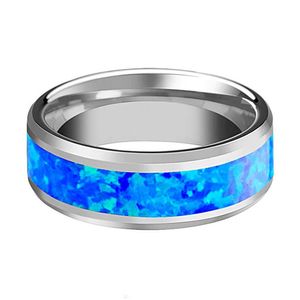 Bagues pour hommes de 8 mm Bagues de fiançailles de mariage en opale bleue Bijoux d'anniversaire