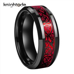 8mm heren zwarte Keltische draak ring wolfraamcarbide ringen rode koolstofvezel trouwringen mode paar sieraden ring comfort 311W
