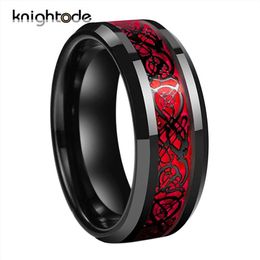 8mm heren zwart Keltische draakring wolfraam carbide ringen rode koolstofvezel trouwringen mode paar sieraden ring comfort 3060