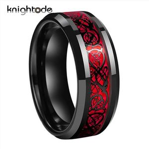 8mm heren zwarte Keltische Dragon Ring Tungsten Carbide Rings Red Carbon Fiber Wedding Bands Fashion Couple Sieraden Ring Comfort 243V