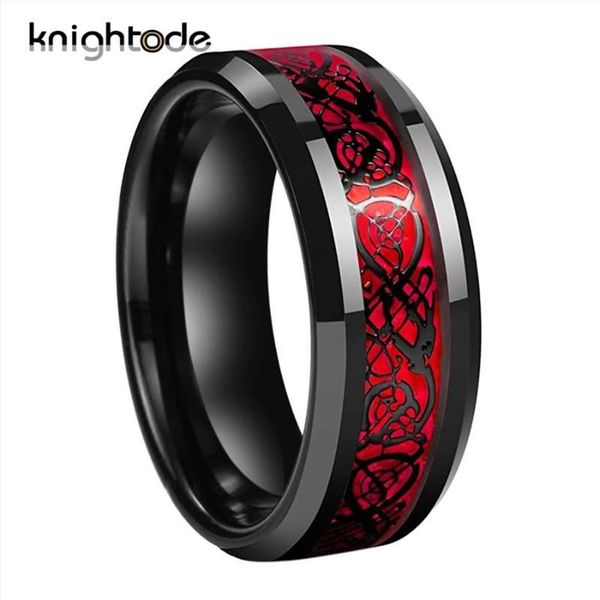 Ring Dragon Black Men's Black Men's Tungstten en carbure de carbure de carbone rouge Bands de mariage Fashion Couple de bijoux Ring Comfort 243V