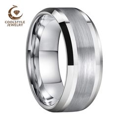 8 mm hommes femmes Tungsten Carbide Ring Band de mariage avec central brossé Polied Confort Fit 2107017368145