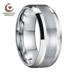 8 mm hommes femmes Tungsten Carbide Ring Band de mariage avec central brossé Polied Confort Fit 2107012112260