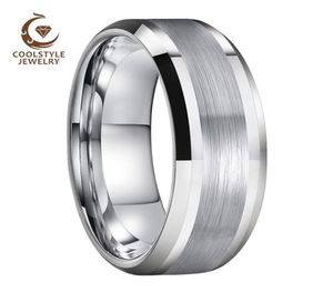 8 mm hommes femmes Tungsten Carbide Ring Band de mariage avec central brossé Polied Confort Fit 2107016852624