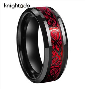 8mm Men039S Zwarte Keltische Dragon Ring Tungsten Carbide Rings Red Carbon Fiber Wedding Bands Fashion Parpers Sieraden Ring Comfort 1202900