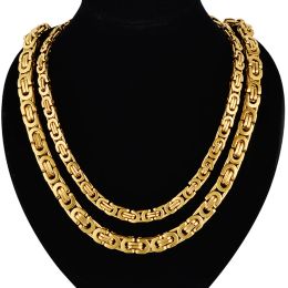 Chaîne épaisse pour hommes de 8mm, or jaune 14 carats, longue couleur dorée, chaîne à maillons byzantins, collier, bijoux Hip Hop