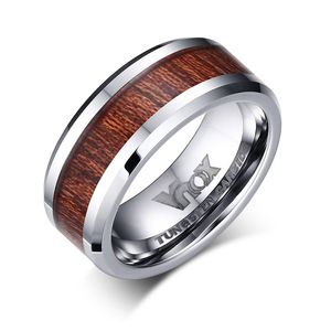 8mm Mens Wood Inlay Silver Tungsten Carbide Ringen bruiloften, verloving, verjaardag, gratis aangepaste laser gegraveerd binnen