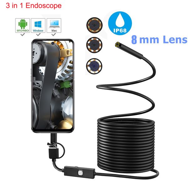 Mini Endoscope Caméra USB USB Imperpose 1-10m Hard Soft Cable Snake Tube Inspection BOSEMOPE CAMERA POUR Android Smartphone PC Loptop Notebook 6leds