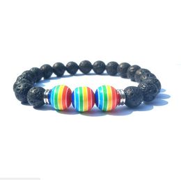 8mm natuurlijke zwarte lava stenen kralen regenboog armband diy vulkaan rock etherische olie diffuser armband voor vrouwen mannen sieraden