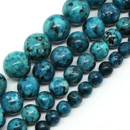 Pierre bleue naturelle de 8mm, perles rondes en vrac de 6/8/10/12mm, 15.5 pouces/brin, taille au choix, bracelet à bricoler soi-même