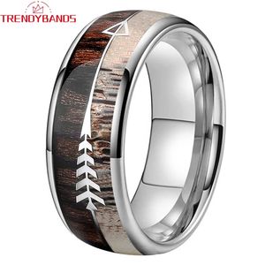 8 mm Natural Cher Antler Anneaux Men Femmes Tungsten Mariage avec Zebra Wood S Inclay Comfort Fit 240401