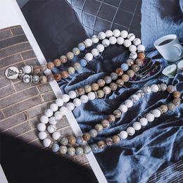 8mm Naturel Howlite Empereur Jasper Perlé Cordon Élastique Wrap Bracelet Méditation Yoga Guérison Bijoux 108 Mala Femmes Bracelet 240315