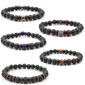 8mm pierre de lave naturelle brins de perles à la main élastique bracelets porte-bonheur pour femmes hommes fête Club décor Yoga bijoux