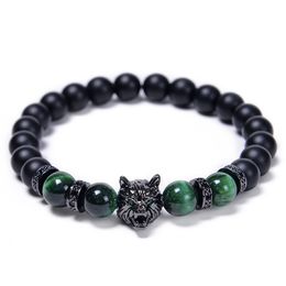 8mm natuurlijke lava stenen tijger oog kralen strengen pistool metalen plated wolf bedelarmband voor groothandel