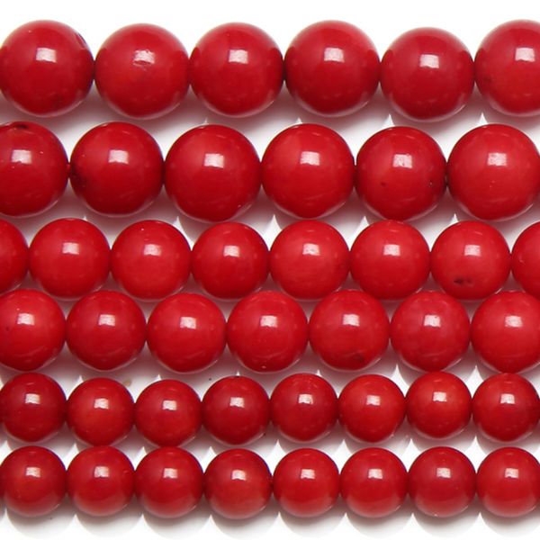 Perles rondes en corail rouge naturel de 8mm, en vrac, fil de 15 pouces, taille au choix de 5.5MM, pour la fabrication de bijoux