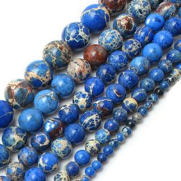 Perles en pierre naturelle de 8mm, sédiments de mer bleus, perles rondes en vrac pour la fabrication de bijoux, taille de choix 15.5 "4 6 8 10 12mm, vente en gros