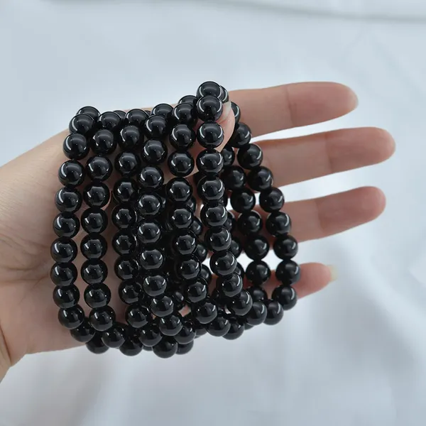 Bracelet en obsidienne noire en pierre naturelle de 8mm, pierres précieuses, pouvoir de guérison, perles d'énergie, pierre extensible élastique, perles rondes