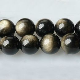 8mm pierre naturelle or obsidienne perles rondes en vrac 16 "brin 6 8 10 12 MM choisir la taille pour la fabrication de bijoux bricolage