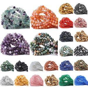 8MM Pierre Naturelle Perles Lâches Fabrication de Bijoux Cristal Énergie Pierre Guérison Quartz/Aigue-Marine/Améthyste/Lapis/Tigre/Morgan DIY Collier Bracelet Accessoires