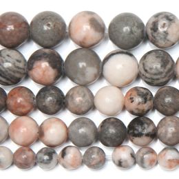 Jaspe de cebra rosa de piedra Natural de 8mm, cuentas sueltas redondas de 15 ", hebra 6, 8, 10, 12MM, tamaño a elegir para fabricación de joyas