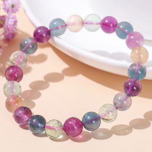 8mm pierre naturelle arc-en-ciel fluorite bracelet coloré cristal fluorite perles rondes pierres précieuses bracelet élastique bijoux de mode