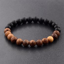 Bracelets en perles de bois naturel pour hommes et femmes, 8mm, noir, ethnique, méditation, blanc, bijoux de prière, Yoga264M