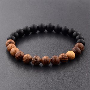 Nuevas pulseras de hilo de cuentas de madera Natural de 8mm, pulsera blanca de meditación Ethinc negra para hombres, joyería de oración para mujeres Yoga2614