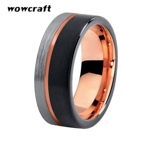 8 mm rosé goud zwart wolfraam Men039S sieradenring trouwring geborsteld afwerking verloving jubilitie ring met confort fit7377621