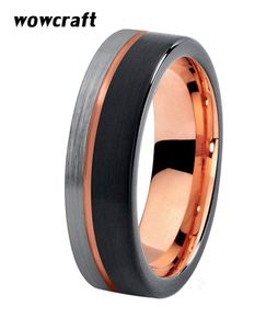 8 mm roségoud zwart wolfraam Men039s sieradenring trouwring geborstelde afwerking verlovingsverjaardagsring met comfort Fit8418059