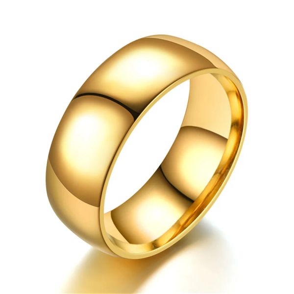 Ring Simple Ring Classic Smooth Golden Color 14k Yellow Gold Wedding Anneaux de fiançailles pour femmes et hommes bijoux