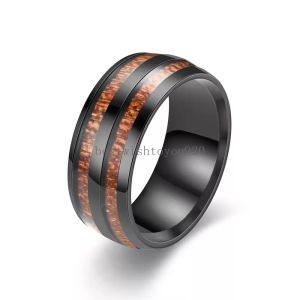 8mm roestvrij staal inleg houten ringen staartring voor heren verloving trouwringen dubbele rij kleine houten graan ring mode sieraden