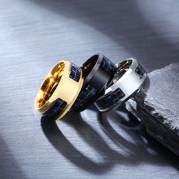Ring à hommes en acier inoxydable 8 mm + Black Carbon Fiber Ring Bijoux R-281