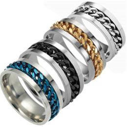 8mm rvs ringen sieraden spin roteren ketting ring verlichten druk goud heren ringen mode hiphop sieraden