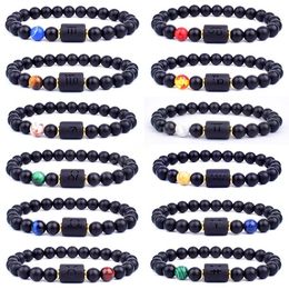 8mm Pierre Perles 12 constellations couple Brins Bracelet Hommes Bracelets Pour Femmes Pulseras Masculina Hombre Homme Hommes Bijoux