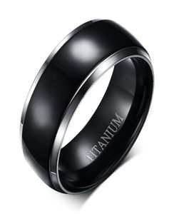 Boucles de titane de 8 mm pour hommes Femmes noirs Dome Two Tone Glossy High Wedding Band Taille 6133918269