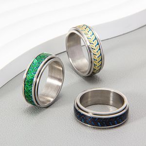 8 mm titanium stalen vredestak ringen band blad roestvrij staal draaibare ring voor mannen hiphop sieraden