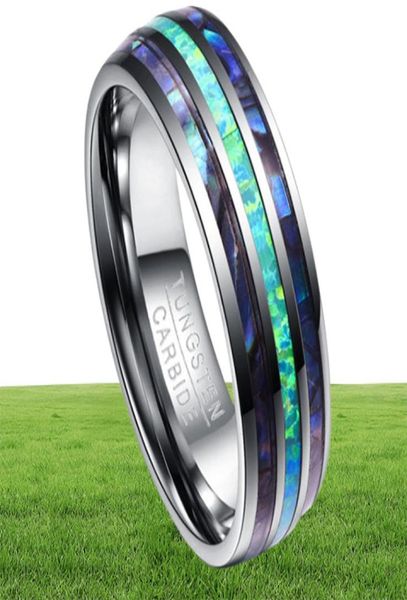 Bandes de carbure de tungstène 8 mm Bands de mariage coquille d'ormeau Dome Triple Grooved Opal pour les hommes Comfort Fit Taille 5 à Taille 152208365