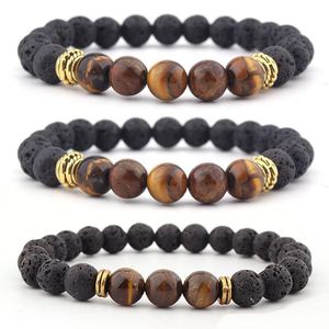 Bracelet en pierre de lave volcanique de 8 mm, bracelet en pierre d'oeil de tigre, bracelets diffuseur d'huile essentielle, équilibre de guérison, perles de yoga, bracelet élastique