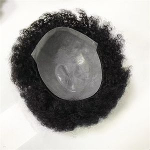 8 mm golf Indiase maagdelijk menselijk haarvervanging handgebonden zwarte kleur mannelijke pruiken voor zwarte mannen in Amerika Fast Express Delivery