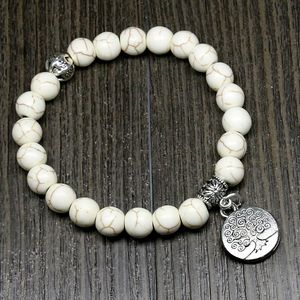 8mm witte howliet kralen yoga kralen kalebas mala gebed armband voor meditatie boom van leven hangende armband voor vrouwen
