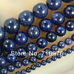 Perles rondes en pierre de sable bleue de 8mm, en vrac, pour la fabrication de bijoux, taille au choix de 15.5 pouces, 4/6/8/10/12mm, Bracelet à bricoler soi-même, vente en gros